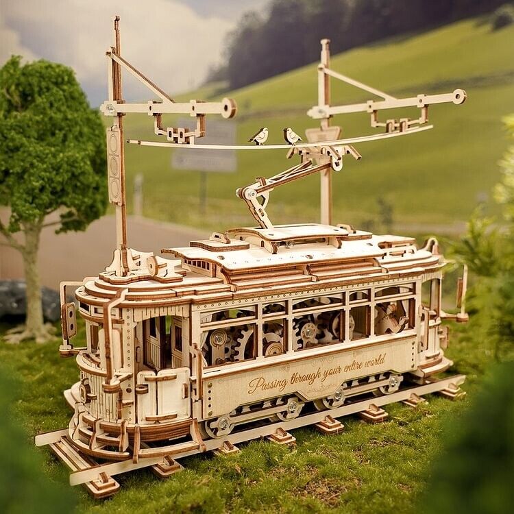 ROKR Classic City Tram Car 3D Wooden Puzzle Decor Kit Adult Xmas Gift Toys LK801