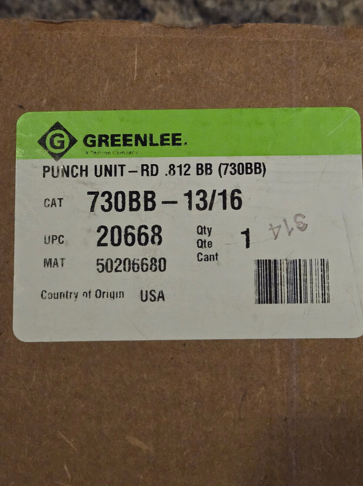 Greenlee 730 BB  Punch Set 13/16 20.6mm .812 Ball Bearing 