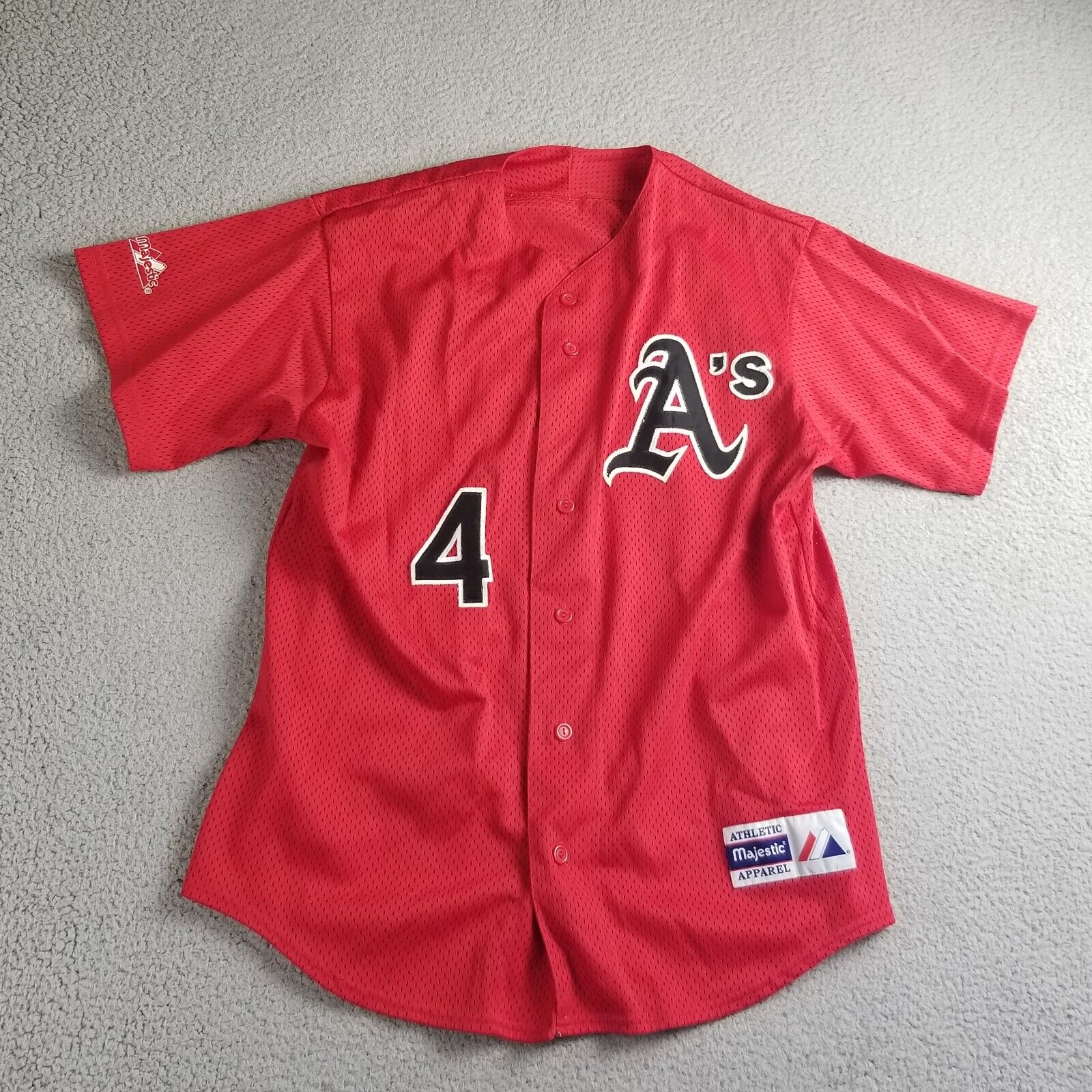 Oakland A\'s Athletics Majestic Vintage Sewn Jersey Men Large 22X30 Red #4 Stitch