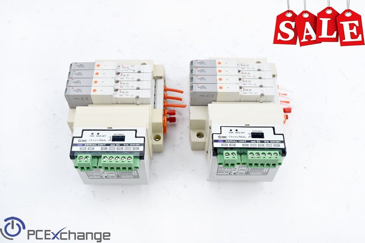 *LOT of 2* SMC EX120-SDN1 Serial Interface Unit SQ W/ 4x Solenoid Valves 24VDC