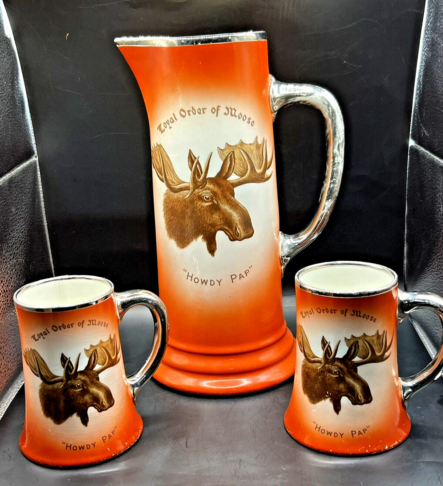 Antique LOYAL ORDER Of MOOSE  Pitcher & 2mugs  Lodge ,1920s . Very Rare.