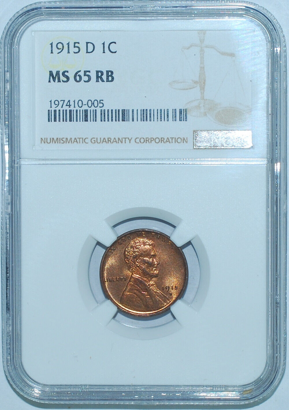 1915 D NGC MS65RB Red and Brown Lincoln Wheat Cent