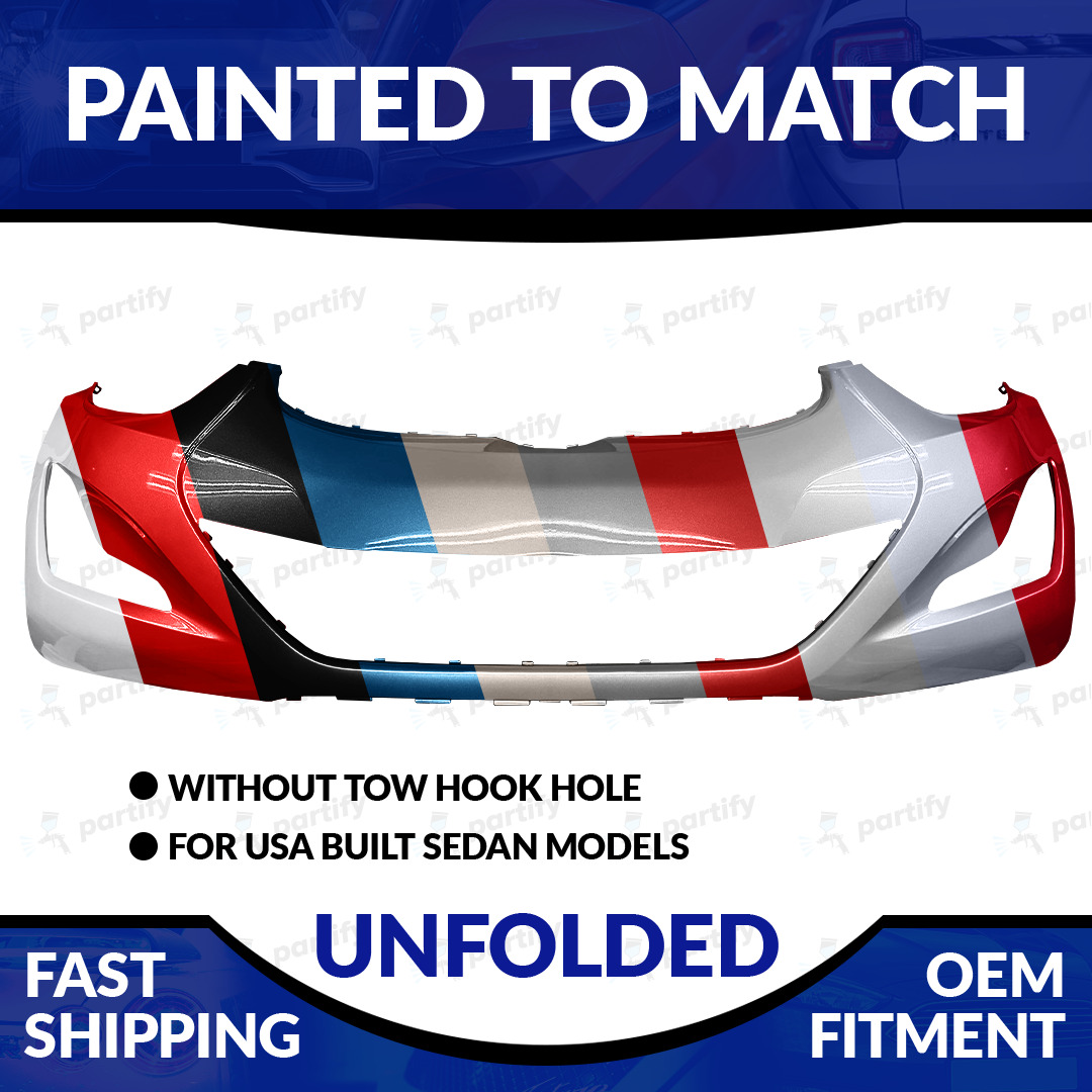 NEW Painted Front Bumper For 2014-2016 Hyundai Elantra W/O Tow Hook Hole