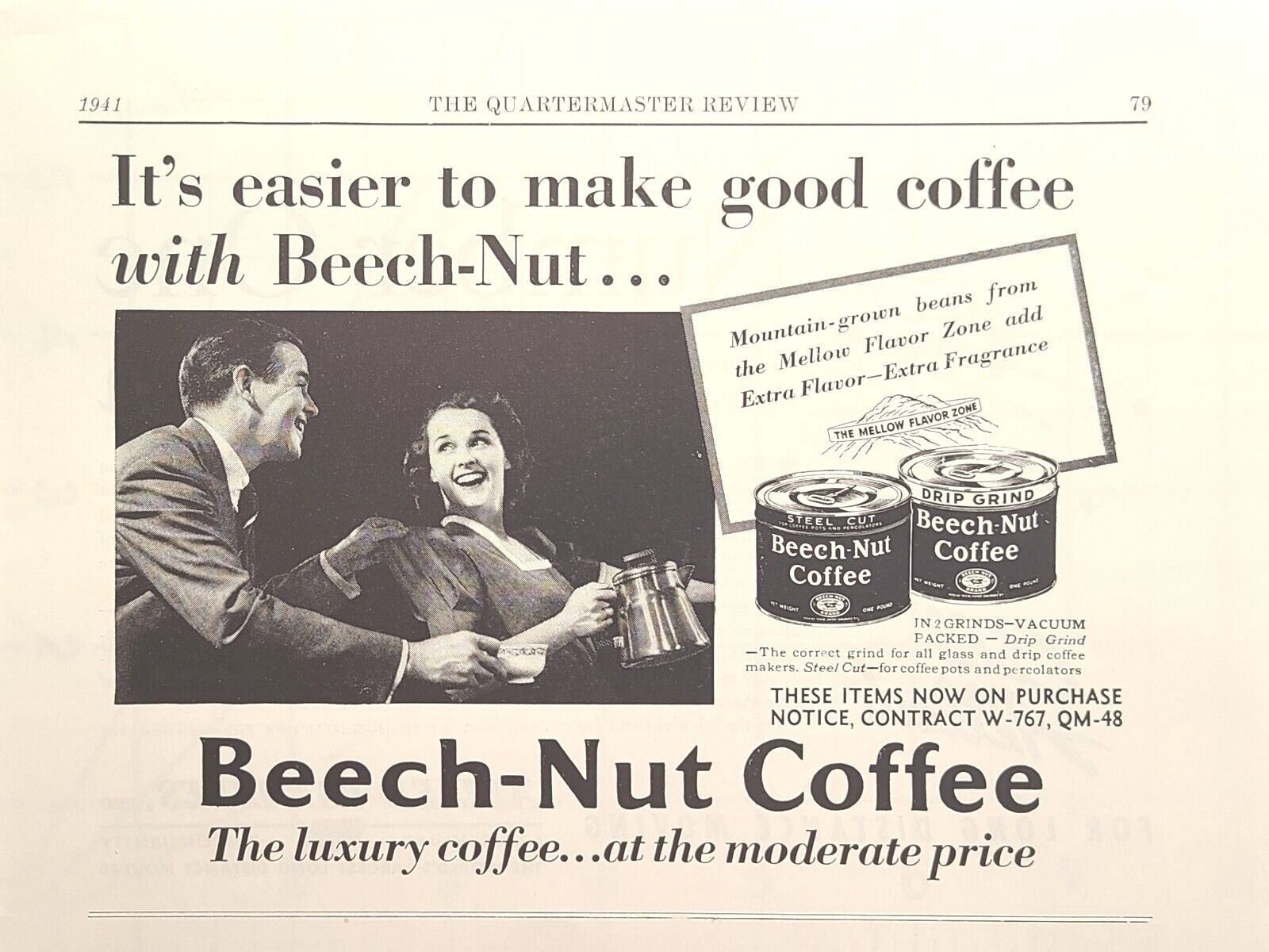Beech-Nut Coffee Happy Couple Vintage Print Ad 1941