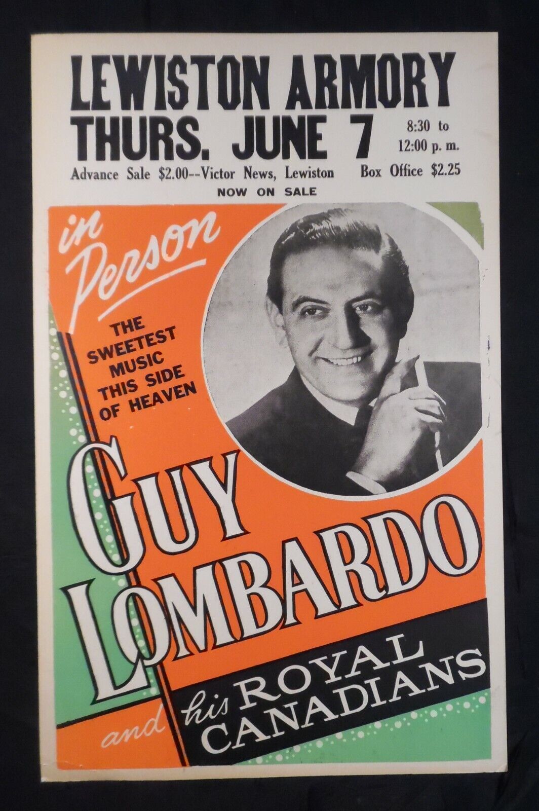 GUY LOMBARDO & HIS ROYALE CANADIANS 1940S BOXING STYLE POSTER,  Lewiston, Maine