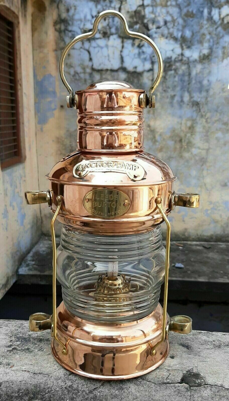 Brass & Copper Anchor Oil Lamp Nautical Maritime Ship Lantern Boat Light Design