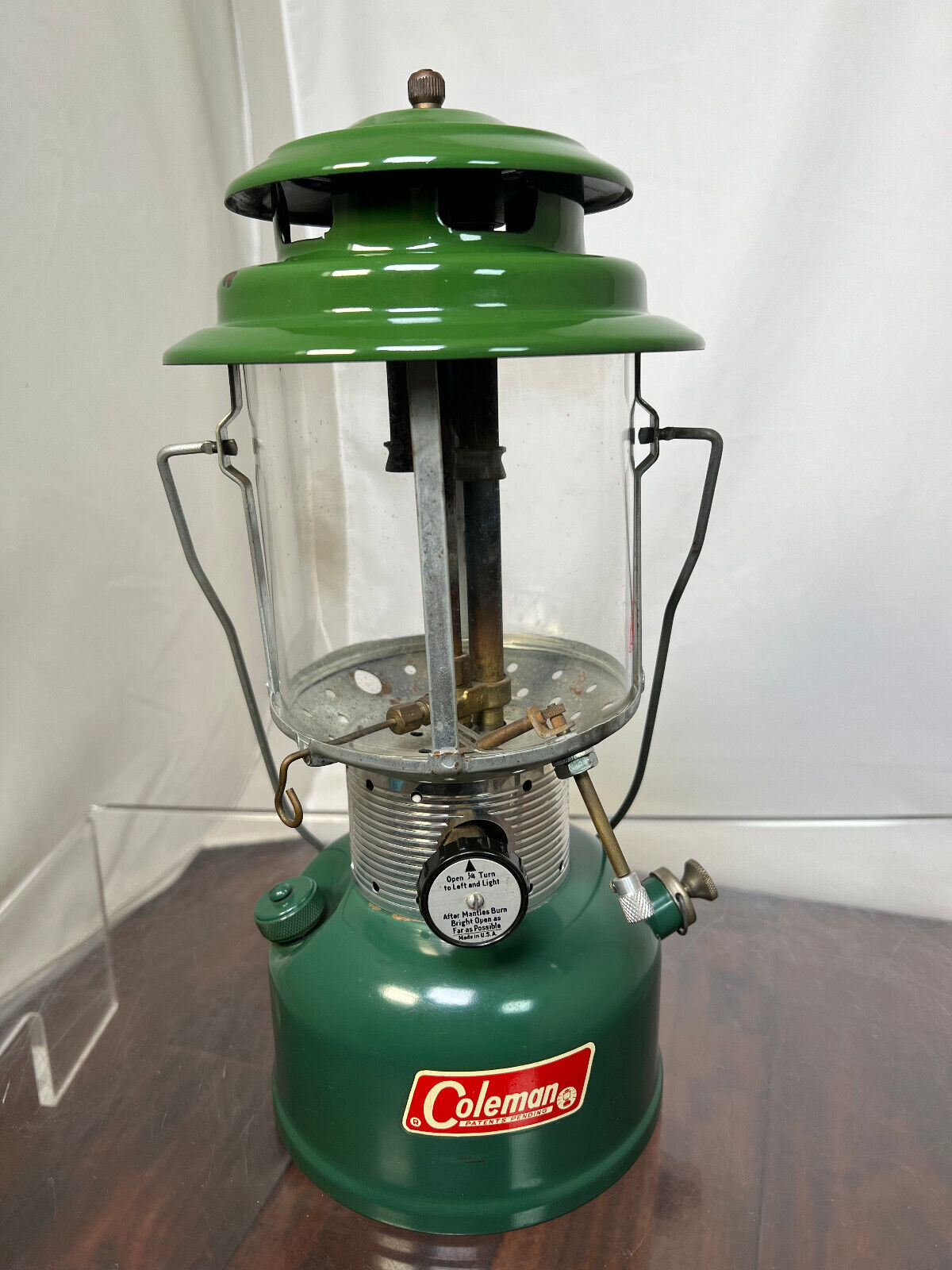 Vintage Green Coleman 220F Adjustable 2-Mantle Lantern Pyrex Glass USA 6/67