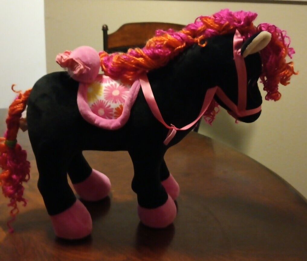 Groovy Girls Black/Pink Mane &Tail Horse Stuffed 14\