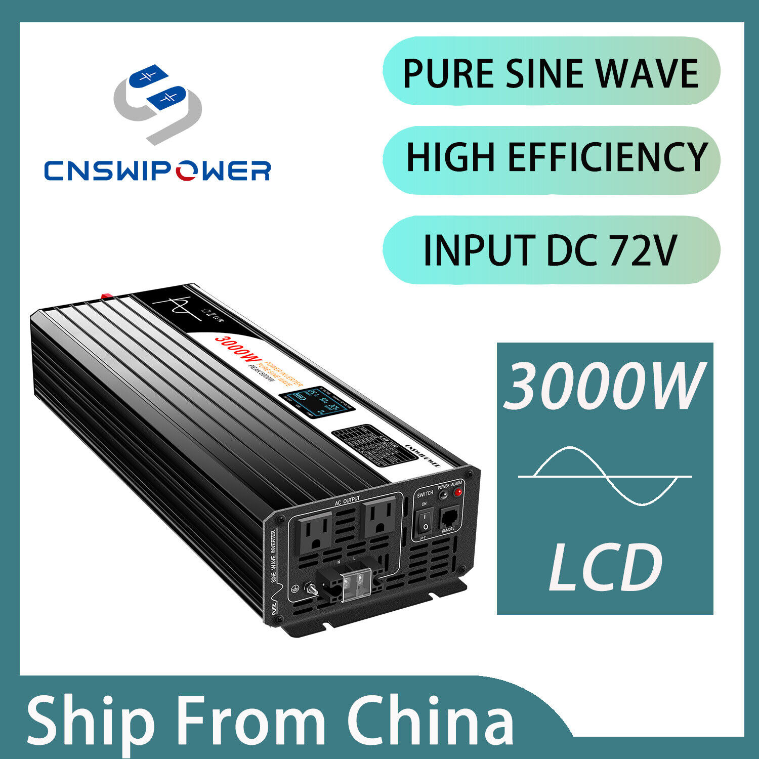 72v dc input to 120v pure sine wave power inverter 3000w solar camp/RV/home use