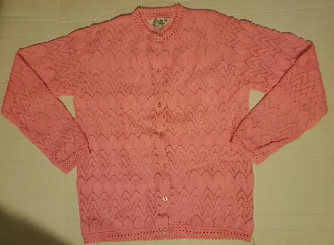 Deadstock 1960s Pink Cardigan Sweater Vintage Nos Size 38 Large D.S 
