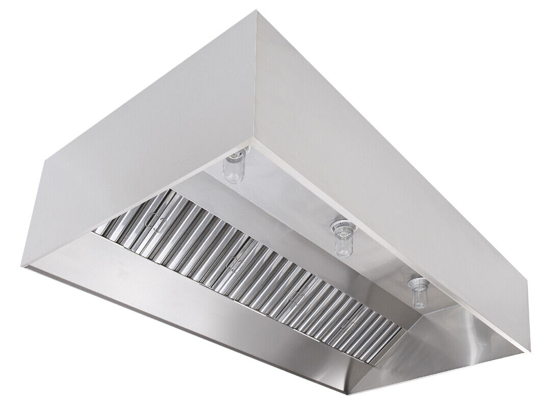Commercial Kitchen Stainless Steel Exhaust Hood, Fan, & Pitched Roof Curb