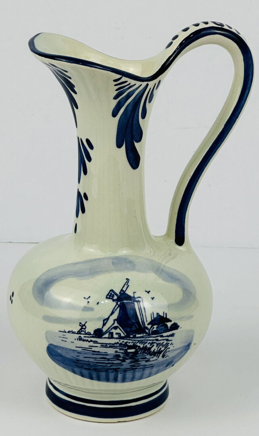 Delft Handpainted Small Bud Vase Creamer Pitcher Blue Holland Windmill 6.75\