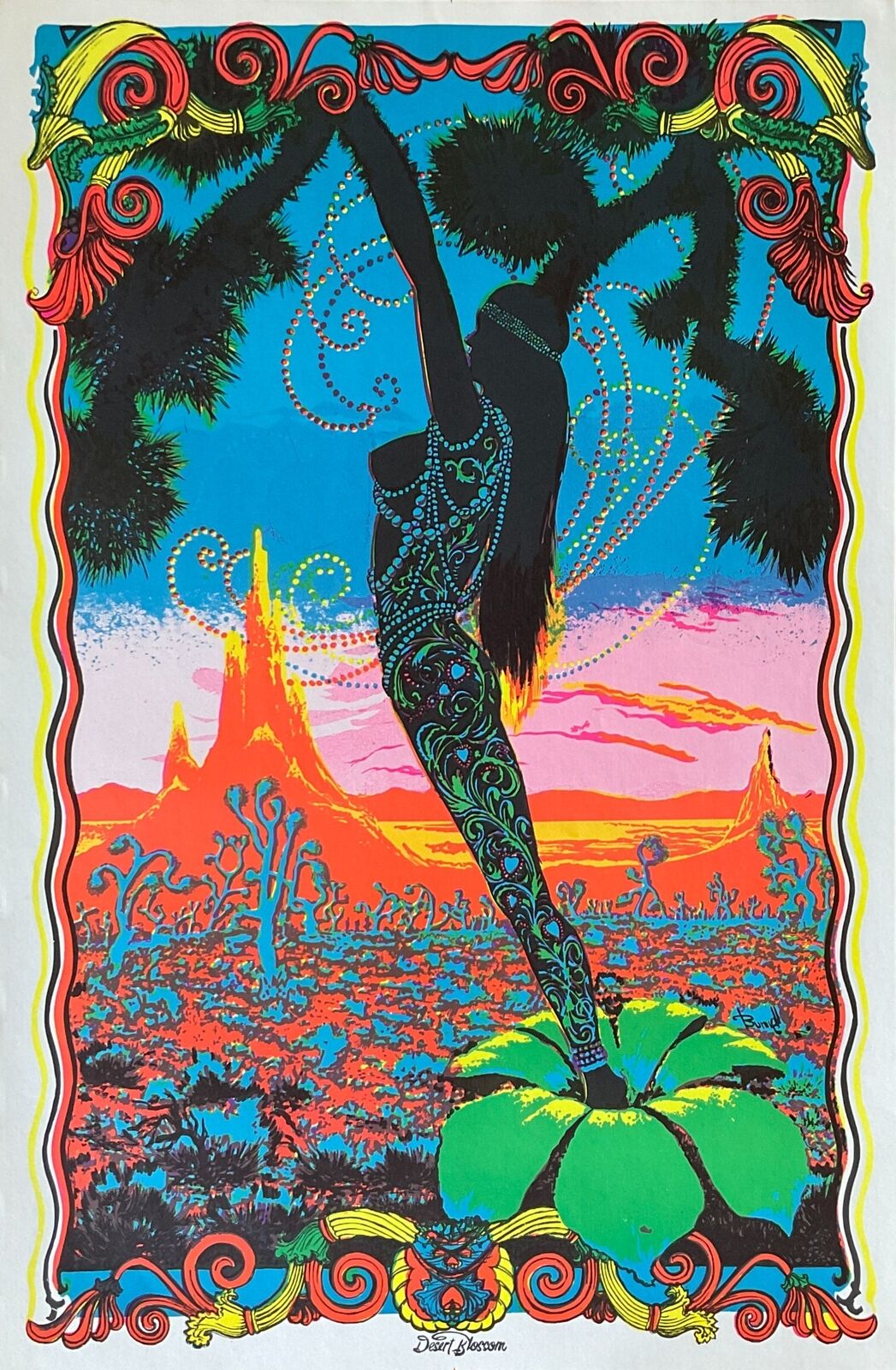 Desert Blossom Original Vintage 1970\'s Black Light Poster 23 x 35