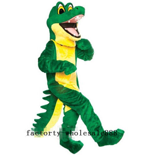 Halloween Birthday Deluxe Green Crocodile Alligator Mascot Costume Adults Xmas
