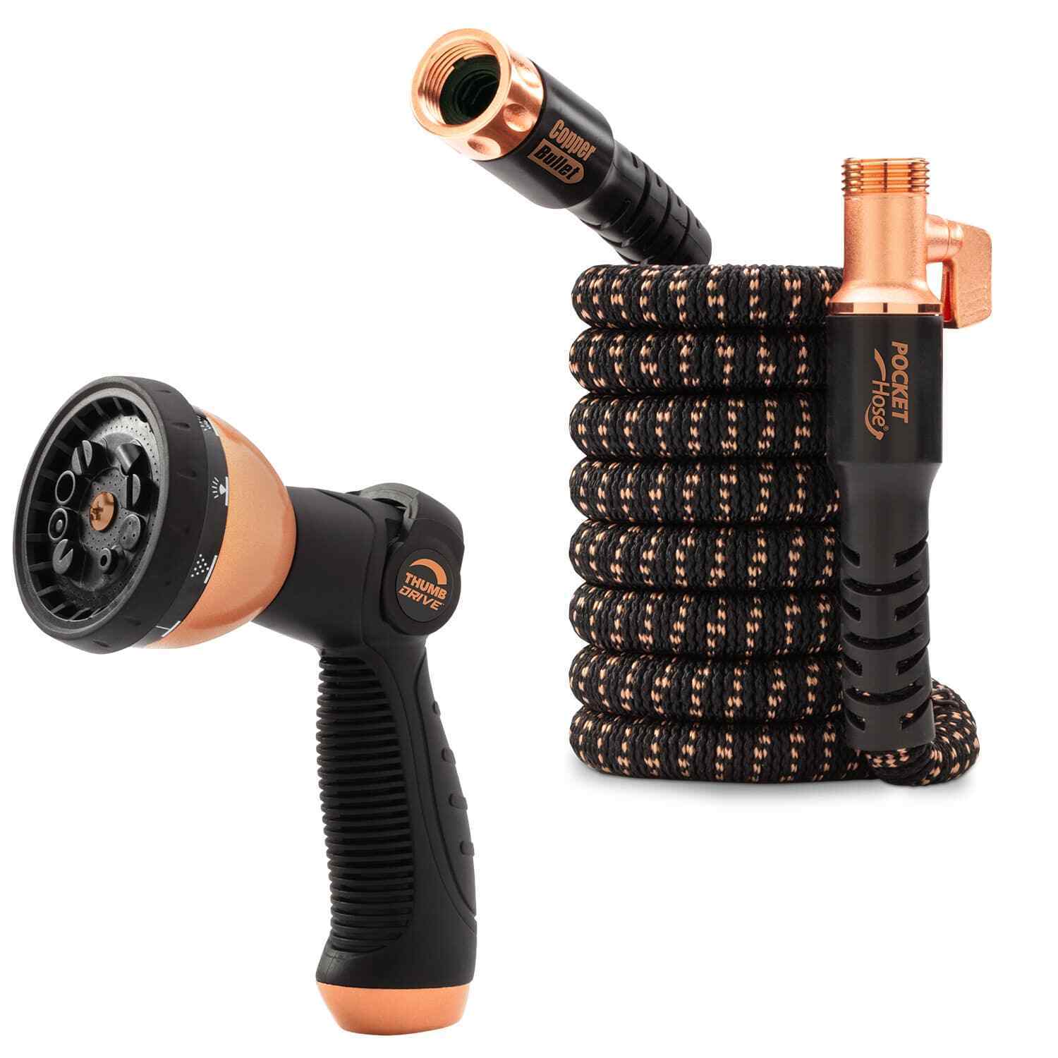 Pocket Hose Copper Bullet 25 FT With Thumb Spray Nozzle AS-SEEN-ON-TV, 650psi