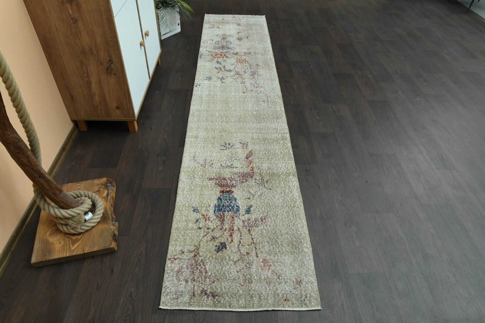 2.2x10.5 Ft Handmade rug, Turkish Oushak rug, Vintage Wool rug, Farmhouse decor