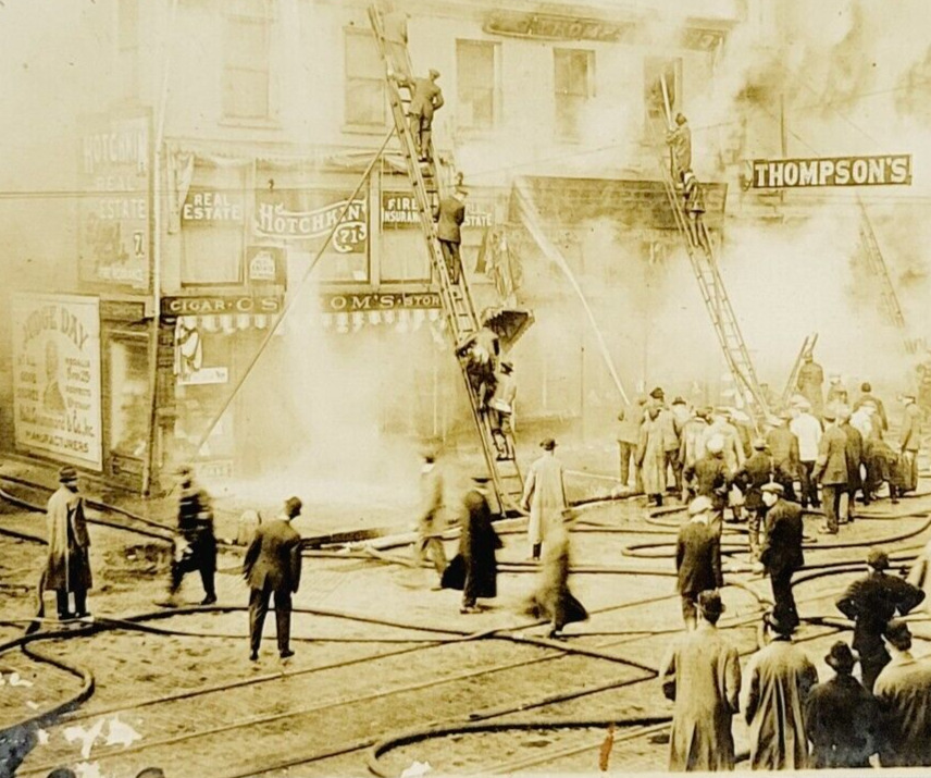 Rare 1913 Postcard Fire Disaster Ostrom\'s Cigar Store Binghamton New York NY