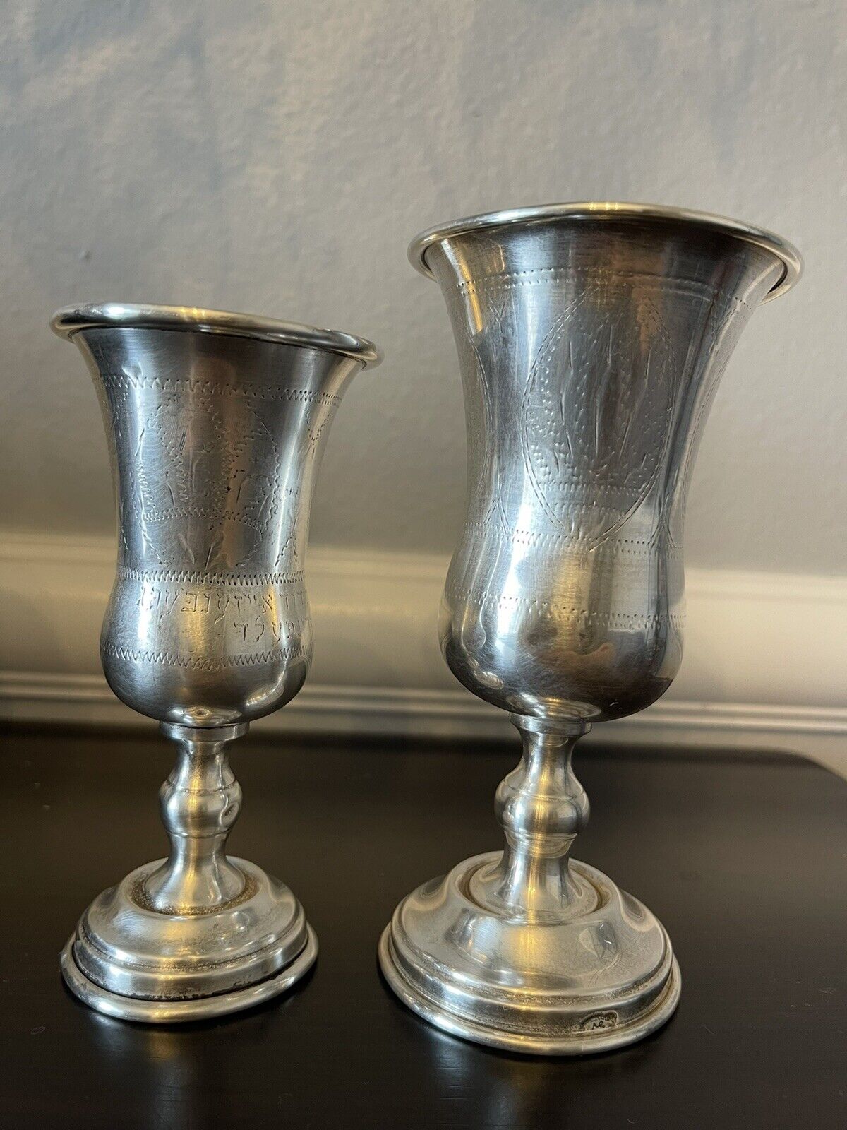 Antique Set Of 2 Sterling Silver 1920s Judaica Kiddush Cup  187g