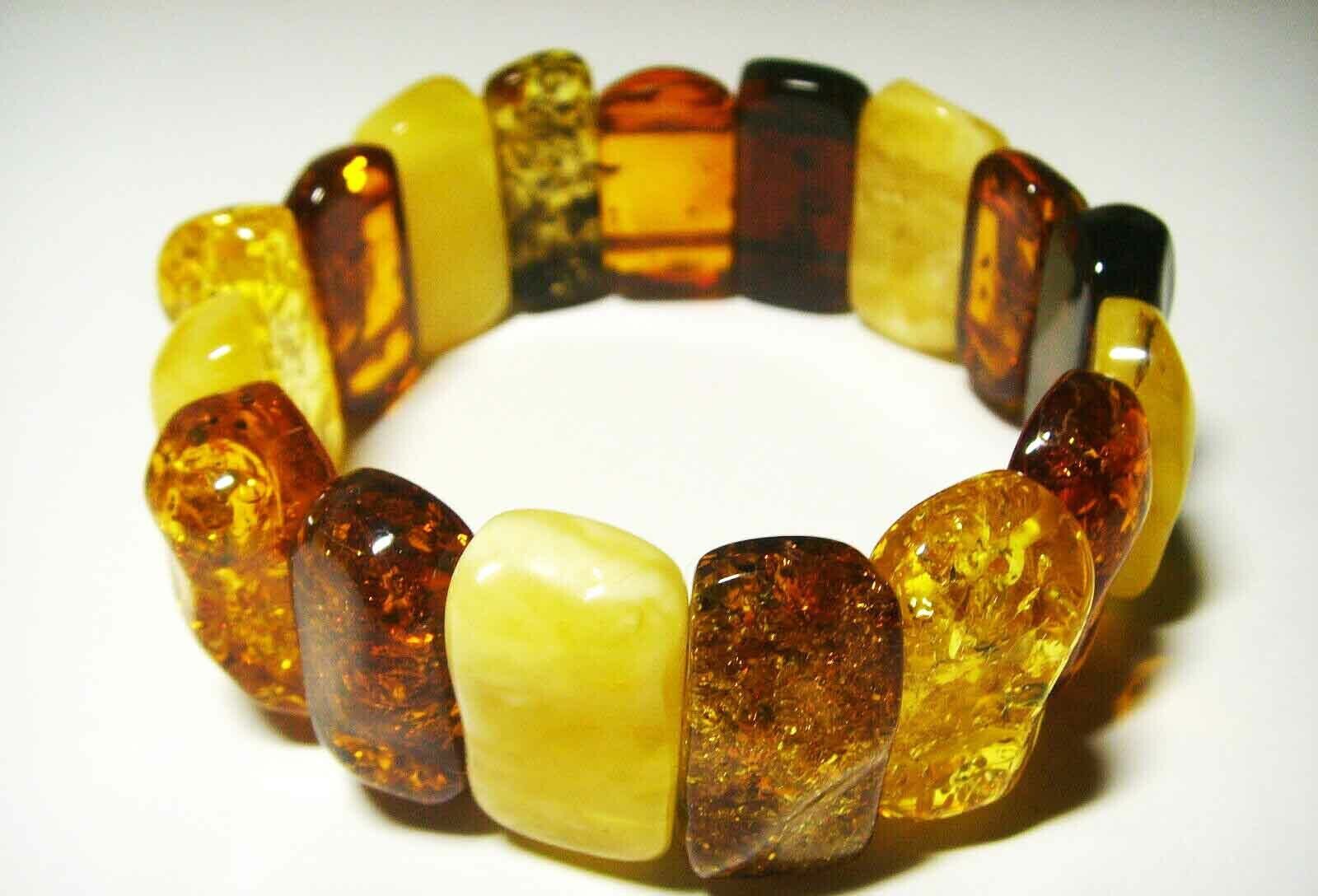 HUGE High Quality Amber Bracelet , Worderful Large Amber Bracelet Multicolor 