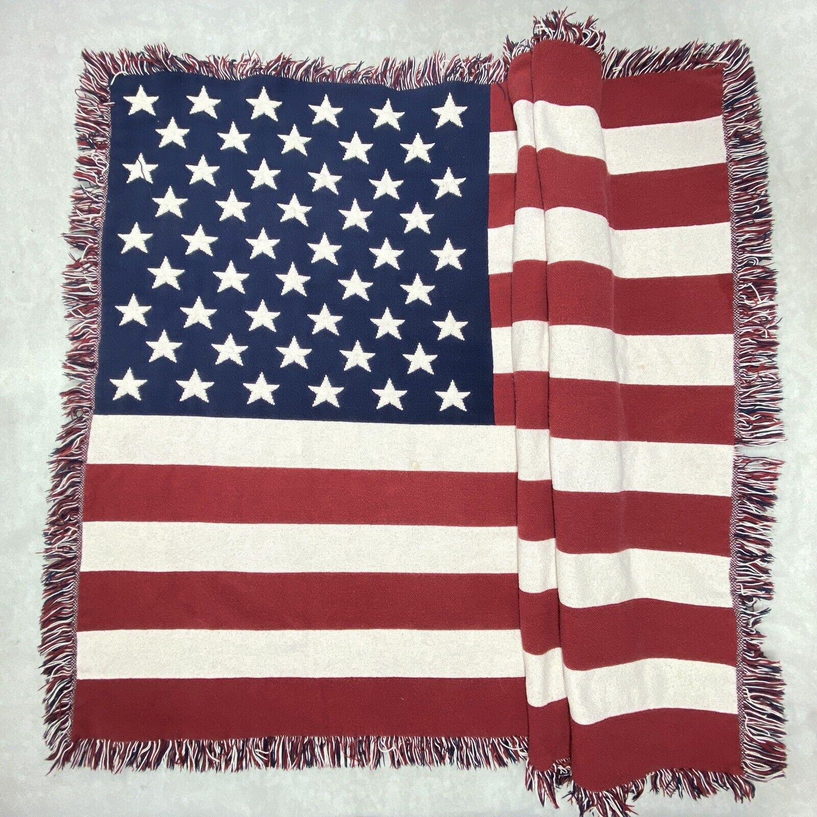 Vintage American Flag Large Tapestry Blanket Woven Throw Cotton 45” X 60”