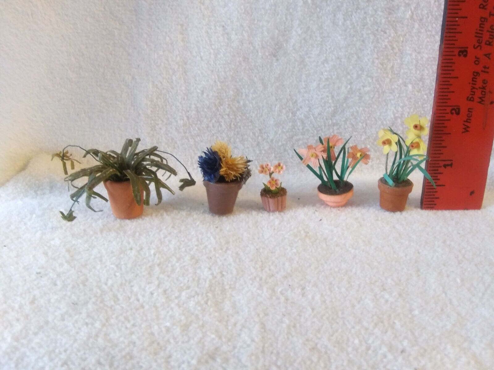 5 Vintage Artisan Dollhouse Miniature Flower Pots