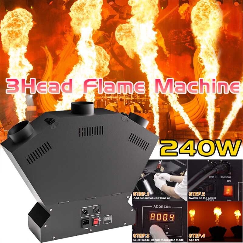 3Head 240W DMX Flame Thrower Effect Fire Stage Machine Party Projector DJ Show