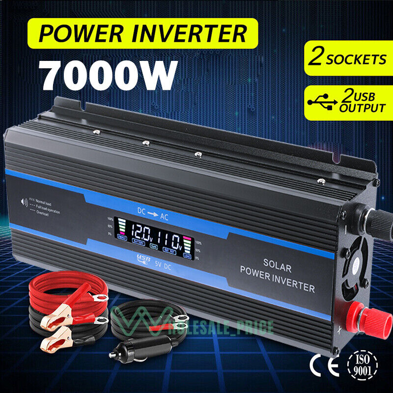 7000W Pure Sine Wave Inverter 12V to 110V Power Converter Home Solar System Car