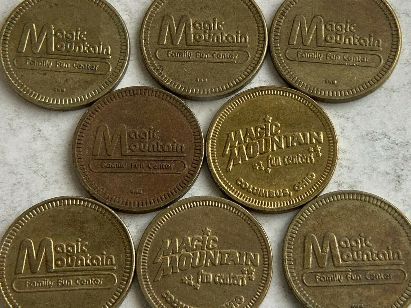 8 Vintage Magic Mountain Fun Centers Game Tokens - Mixed Years, Locations - LOOK