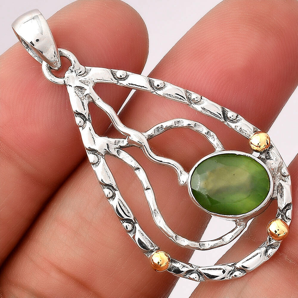 Natural Nephrite Jade 925 Sterling Silver Pendant Jewelry P-1709