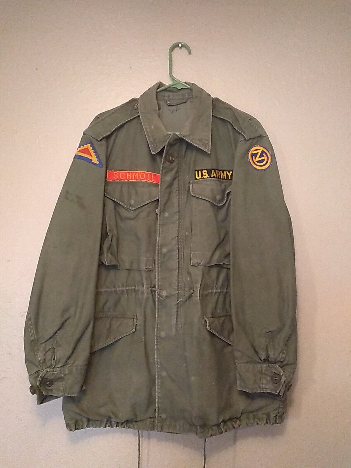 M-1951 FIELD JACKET FAIR TO GOOD USED CONDITION PATCHES & NAMED ORIGINAL MEDIUM