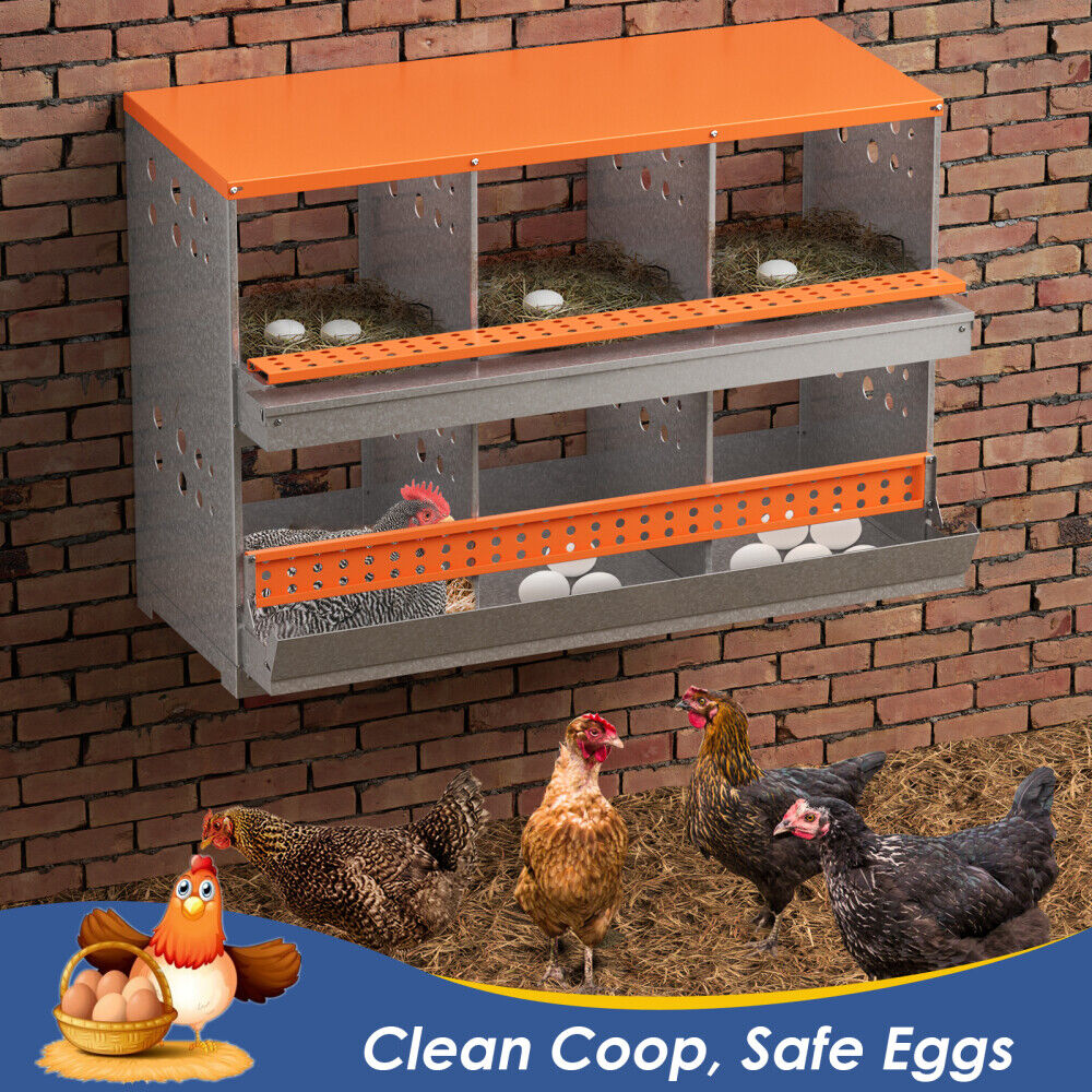 Chicken Nesting Box 6 Holes Metal Poultry Brooding Box Automatic Egg Rollout