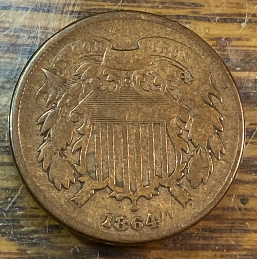 1864 LM 2 Cent Piece Original Fine CHRC