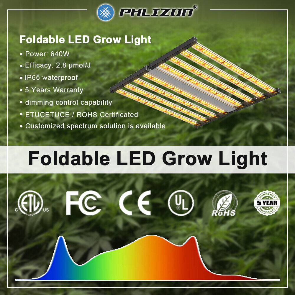 640W Spider Foldable w/Samsung LED Grow Lights Full Spectrum Commercial 8Bars 