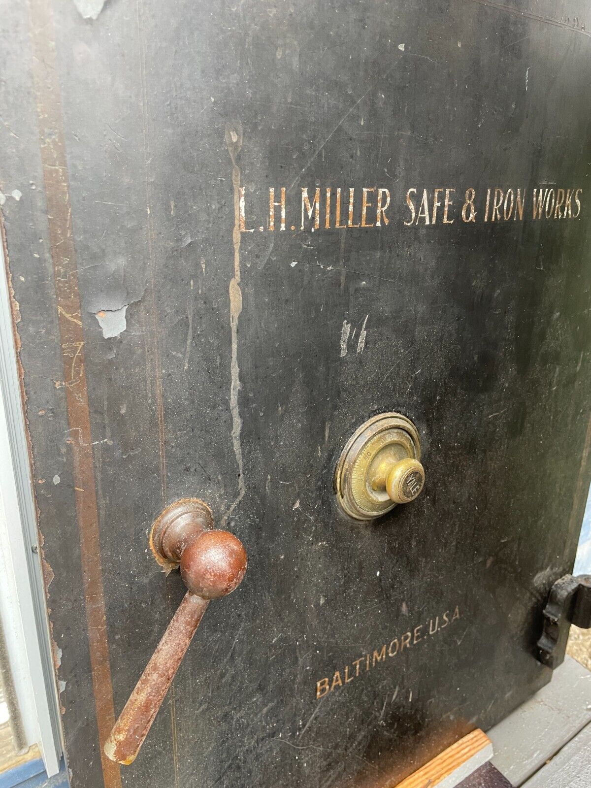 Vintage Antique Cast Iron Floor Safe by LH Miller Safe Iron Works Baltimore