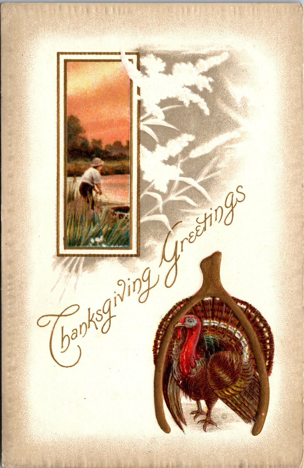 Vtg 1910s Thanksgiving Greetings Turkey Unused Embossed Postcard