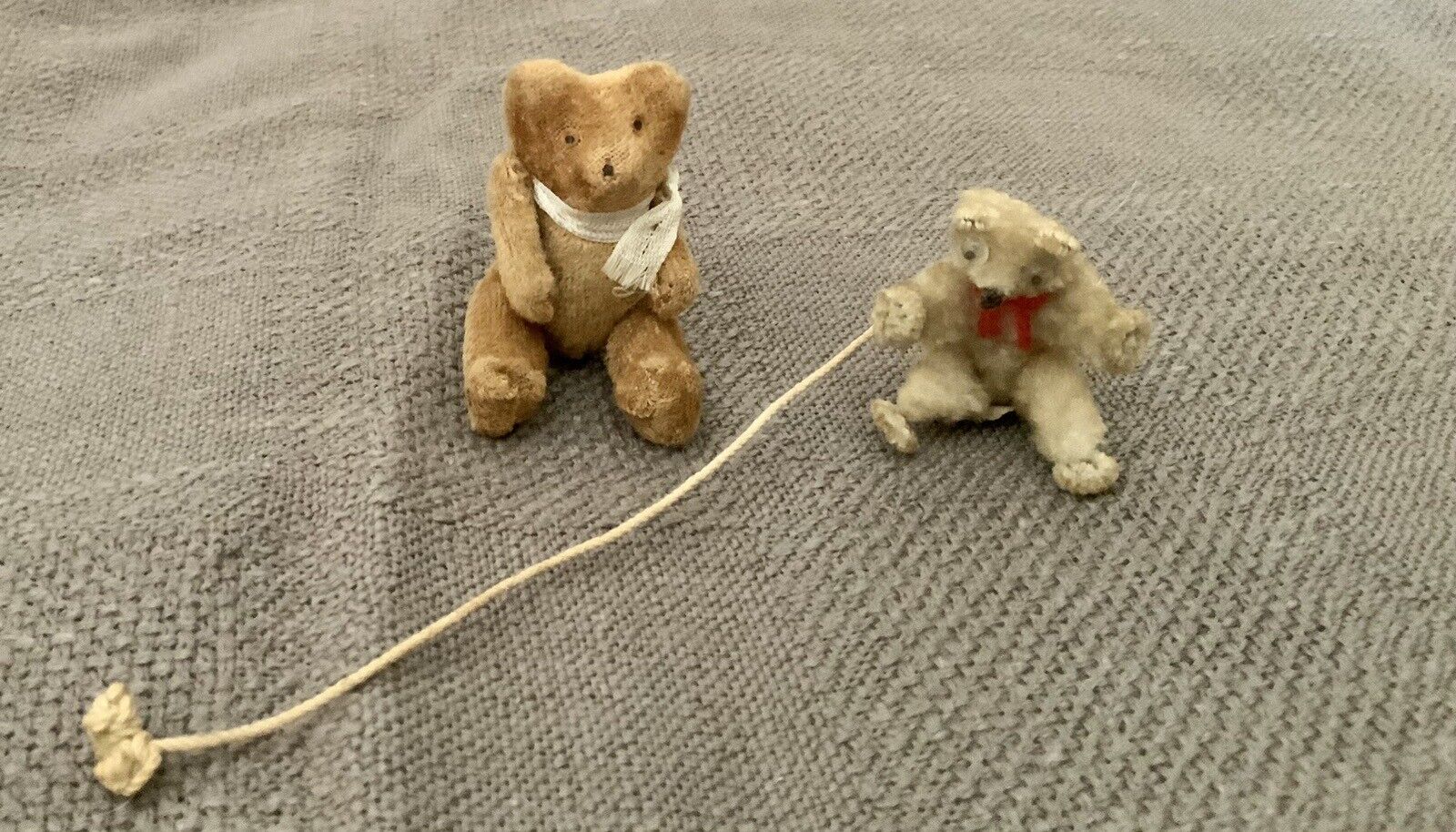 Vintage 2 Miniature Teddy Bears One With Glass EyesJAPAN Labels 1950’s Dollhouse