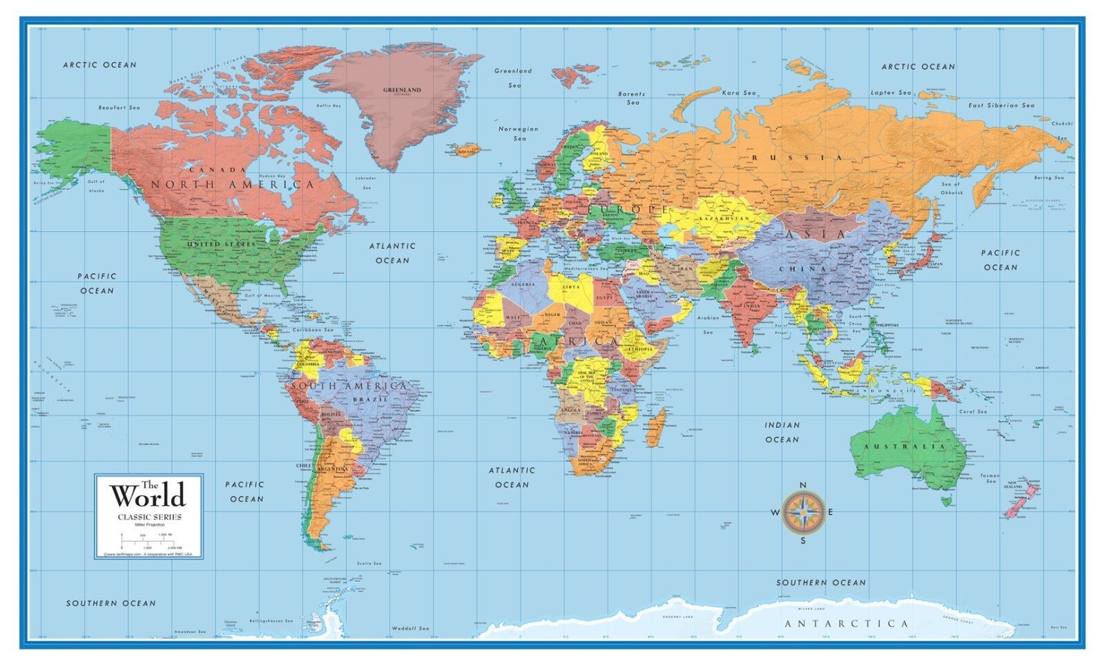 World Classic Elite Wall Map Mural Poster: Paper or Laminated