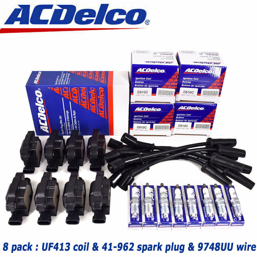8 PACK Fit AcDelco UF413 Ignition Coil + 41-962 Spark Plug + 9748UU Wire GMC OEM
