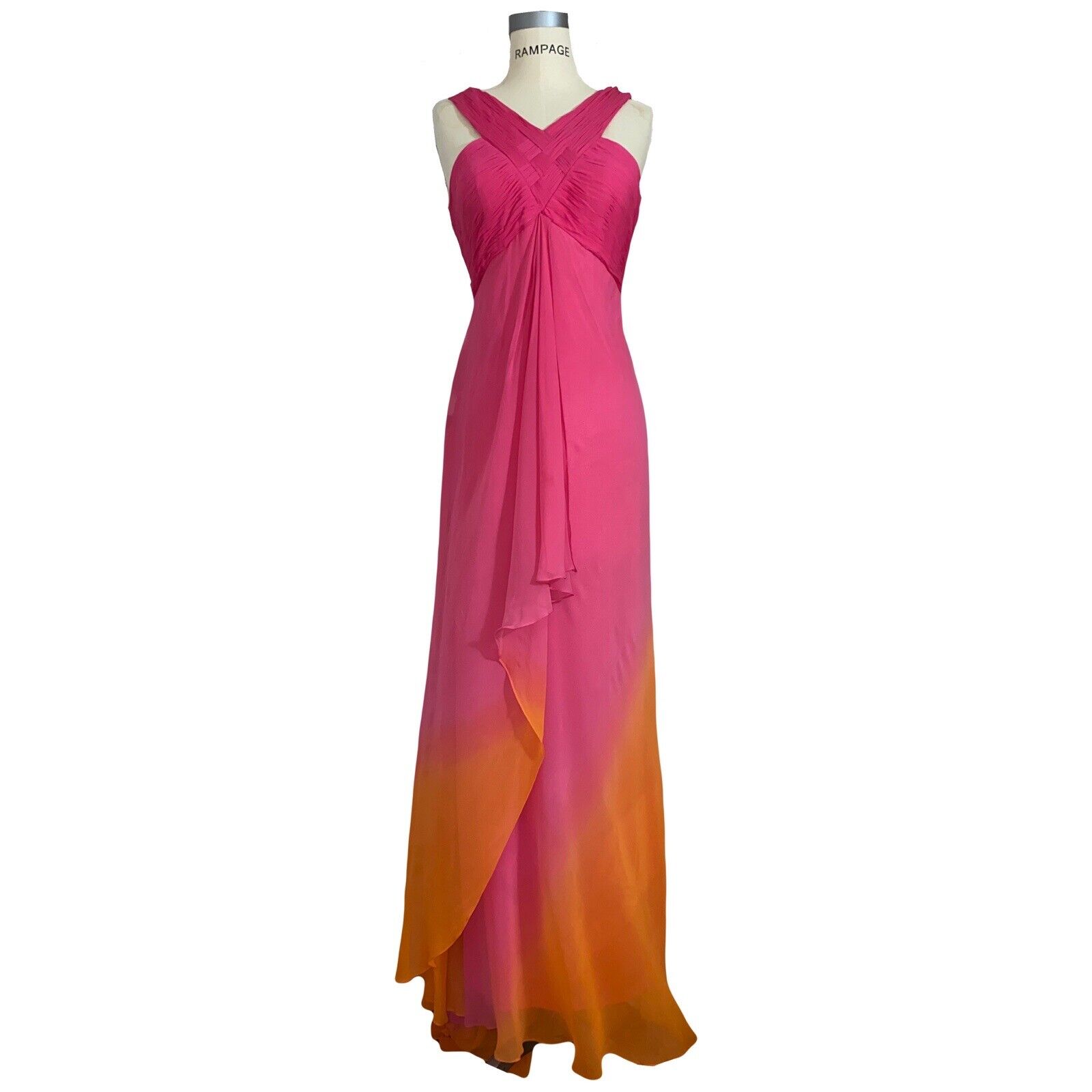 Gorgeous vtg Sue Wong Nocturne pink/orange ombre 100% silk flowy evening gown 8