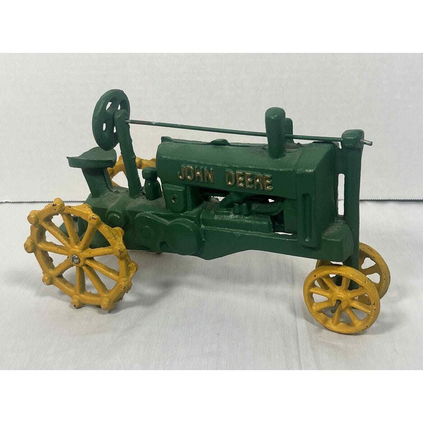 Vintage Antique Cast Iron John Deere Green Tractor Heavy 11”L x 4.5”W x 6.5H