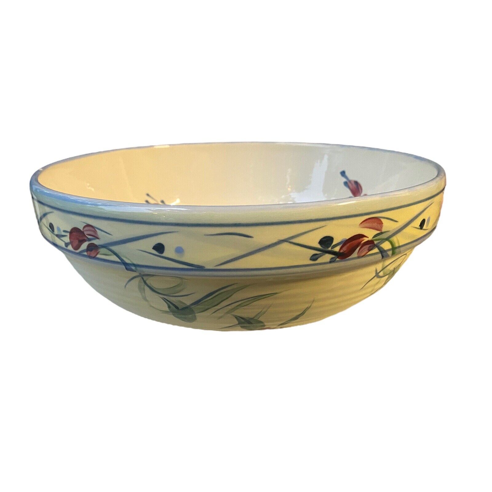 Vintage Gail Pittman Maypop 11” Hand Painted Large Ceramic Serving Bowl Floral