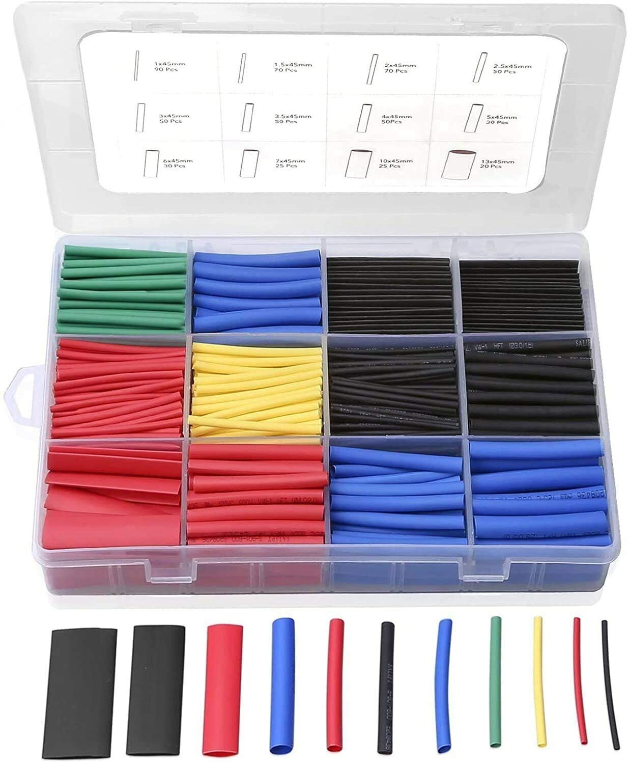560 PCS. 2:1 HEAT SHRINK TUBING TUBE SLEEVING WRAP CABLE WIRE 5 COLORS 12 SIZES