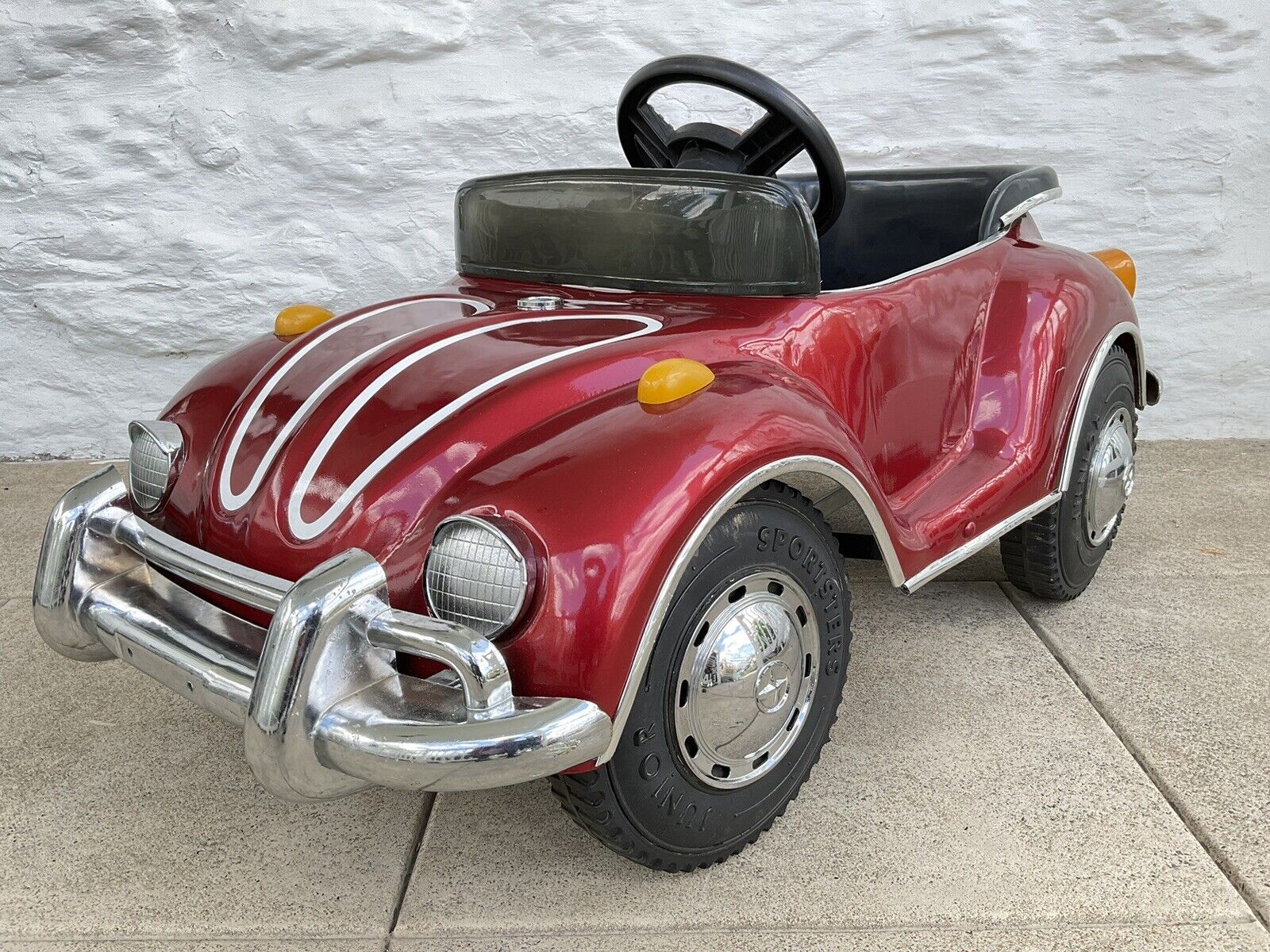 VW Red Beetle Pedal Car TS-110 Junior Sportster Metal Volkswagen VDub VTG Rare