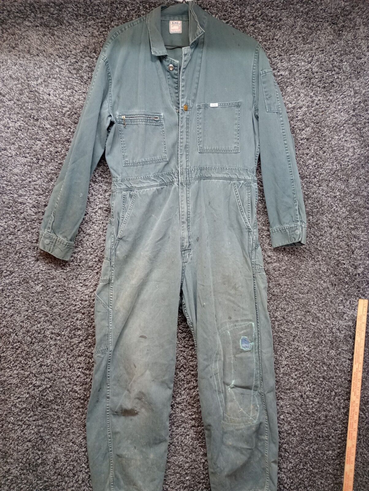 Vintage Rare Lee Union Alls Sanforized Coveralls Workwear 40 Green Patched