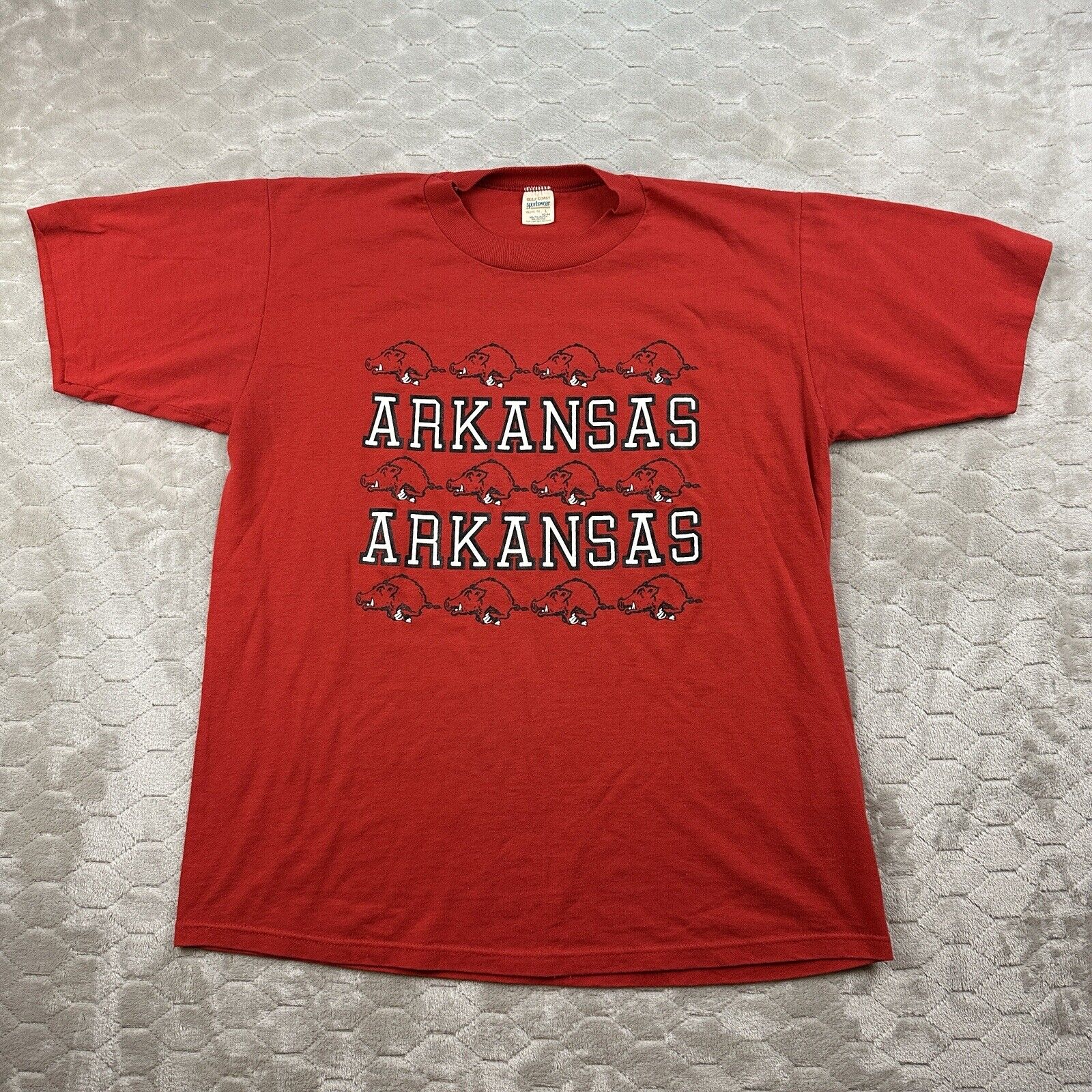 VTG 70s 80s Arkansas Razorbacks Shirt - Sz L - Gulf Coast Sportswear NCAA Look