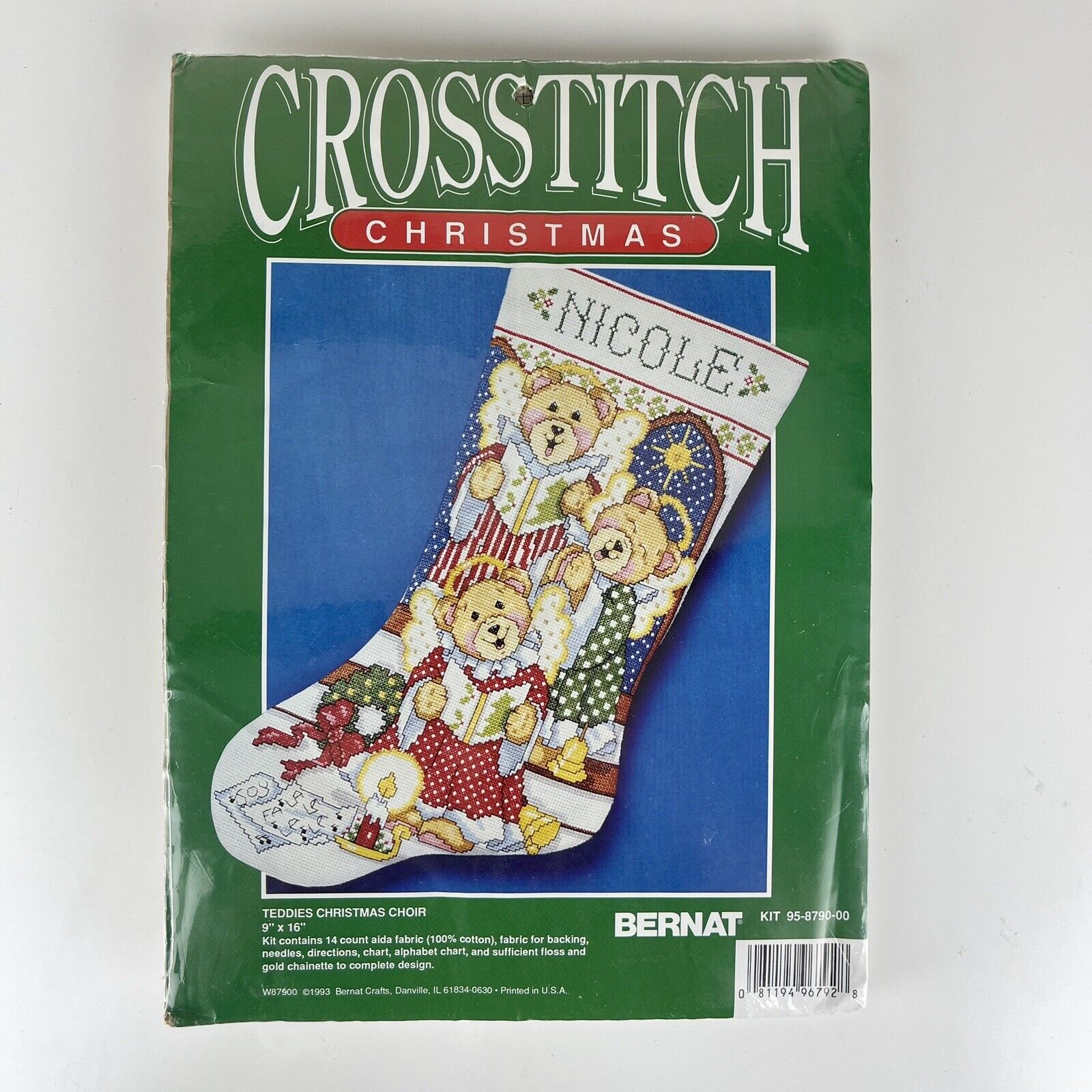 Bernat TEDDIES CHRISTMAS CHOIR Cross Stitch Kit Sealed 95-8790-00 1993