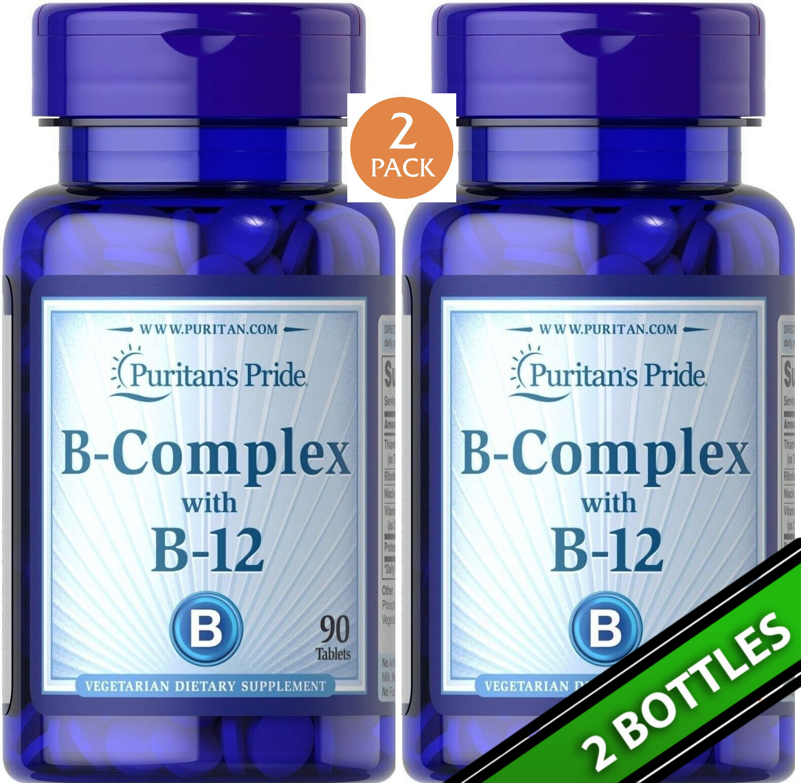 2 Pack Vitamin B Complex with Vit B-12, B1, B2, B3 B12, 180 Tabs (2x90) Exp 2026