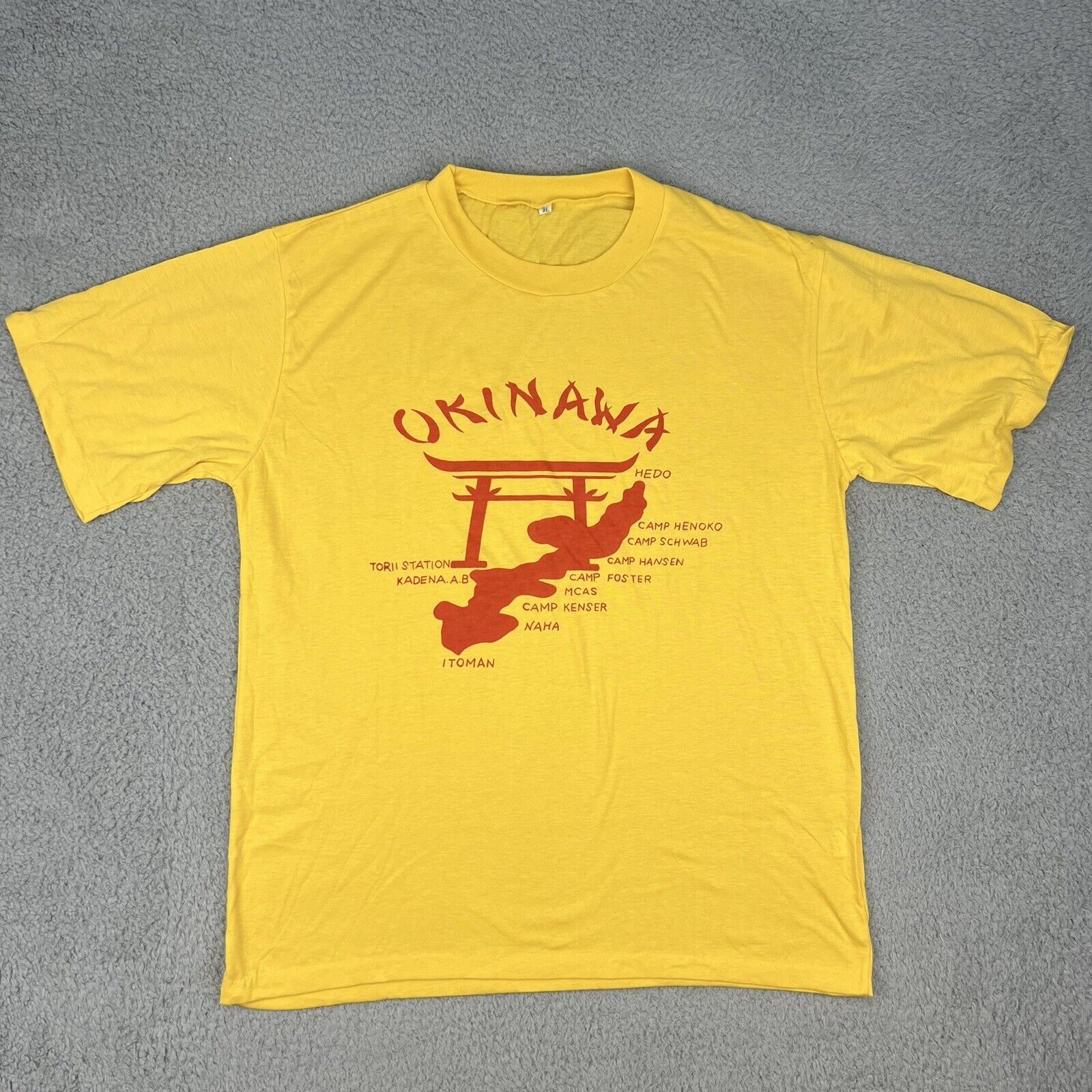 Vintage Okinawa Japan Shirt Adult Extra Large Yellow Single Stitch Military Base