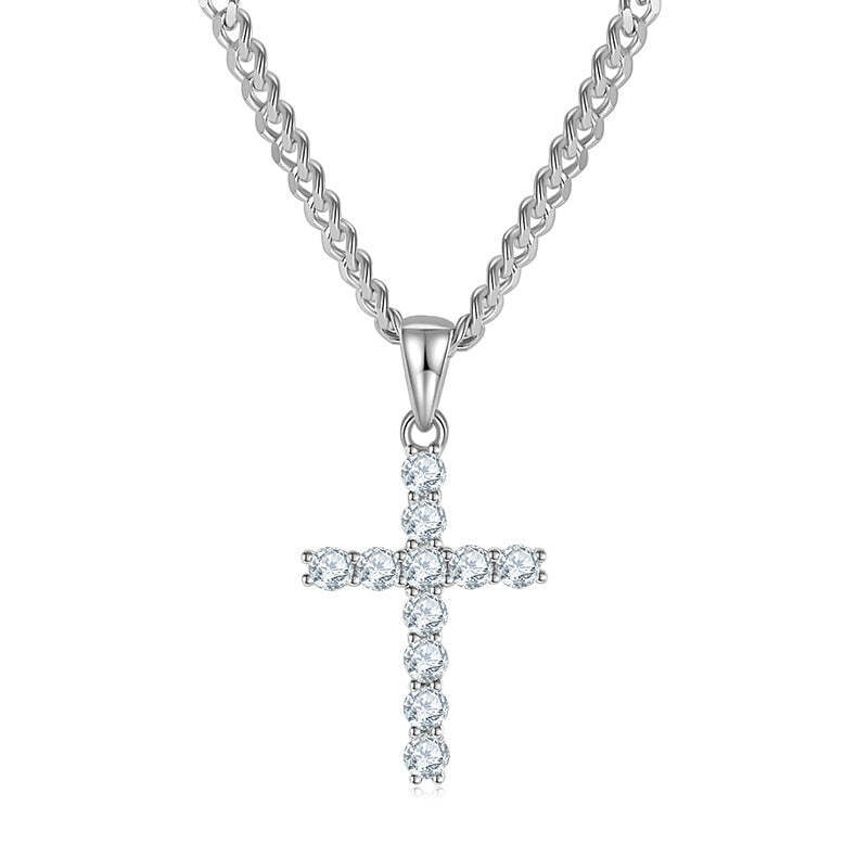 Round Cut Brilliant VVS Moissanite Cross Pendant Necklace in 925 Sterling Silver