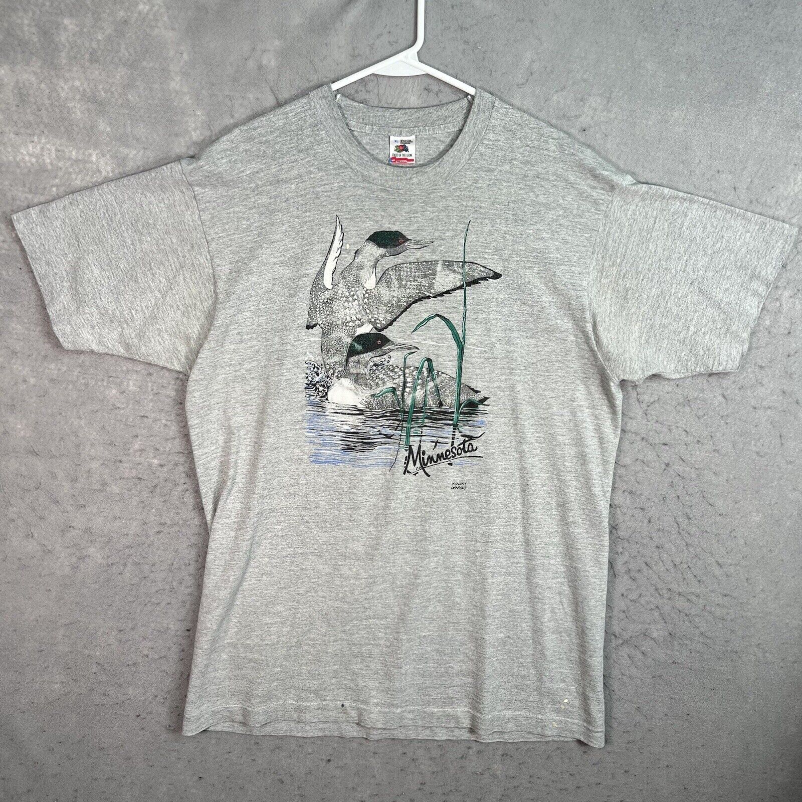 Vintage 90s Minnesota Duck Nature Wild Animal T Shirt Adult XL Gray Mens